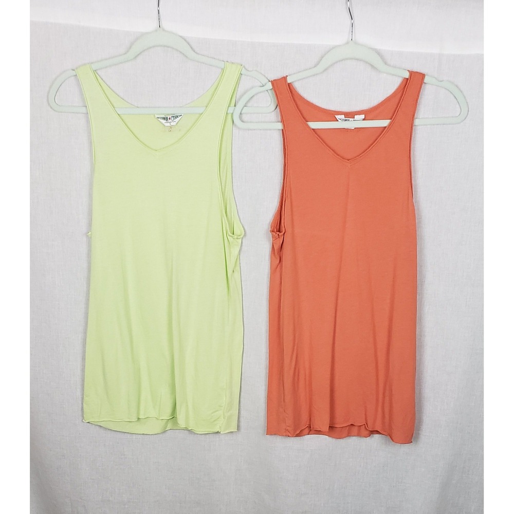 Hard Tail Forever Womens V-Neck Tank Top 2 Pack Lime Green Coral Orange L Summer